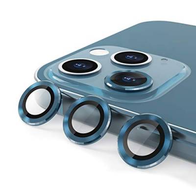 CloudValley Kameralinsenschutz für iPhone 12 Pro Max, gehärtetes Glas, Aluminiumlegierung, 3 Stück, Blau, mit Reinigungsset von CloudValley