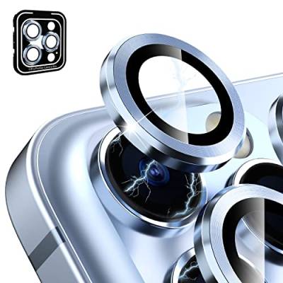 CloudValley Kameraschutz Kompatibel mit iPhone 13 Pro/iPhone 13 Pro Max Kamera Glass, Camera Protector HD Klar Aluminiumlegierung Kamera Schutzfolie Linse, Blasenfrei Gehärtetes Glas - Sierrablau von CloudValley