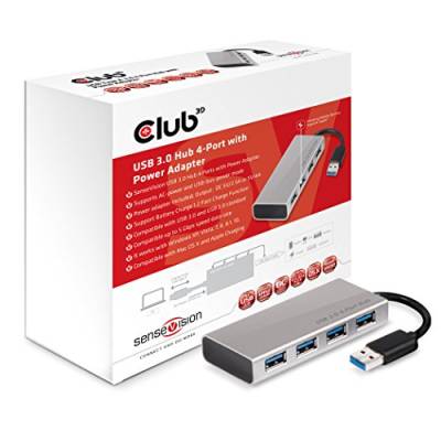 Club 3D CSV-1431 USB 3.0 Hub 4-Port mit Netzteil silber von Club 3D