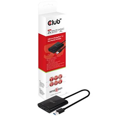 Club 3D USB A auf DisplayPort? 1.2 Dual Monitor 4K 60H USB A Stecker auf 2X DisplayPort Buchse schwarz von Club 3D
