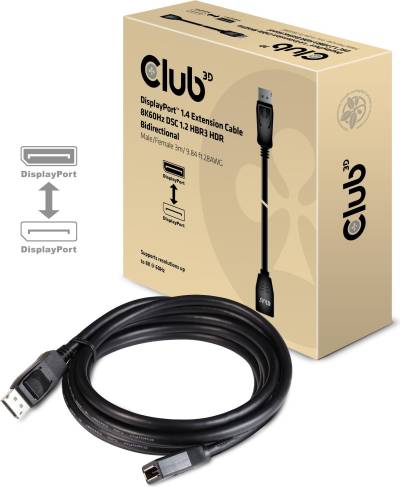 Club 3D - DisplayPort-Verlängerungskabel - DisplayPort (W) bis DisplayPort (M) eingerastet - DisplayPort 1.4 - 3 m - 8K Unterstützung von Club3D