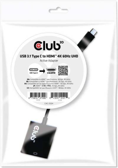 Club 3D USB 3.1 Type C to HDMI 2.0 UHD 4K Active Adapter - Externer Videoadapter - USB-C 3.1 - HDMI von Club3D