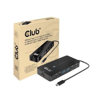 Club 3D USB Gen 1 Typ-C 7in1 Hub 2x HDMI, 2x USB Gen1 Typ-A, 1x RJ45 100 Watt von Club3D