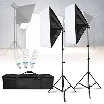 Fotostudio Softbox 50 x 70 cm Videobeleuchtung Softbox Beleuchtungsset mit 2 x Softboxen 2 x 2 m Lichtstativ 3 x Lampen EU-Stecker 220 V von Cocoarm