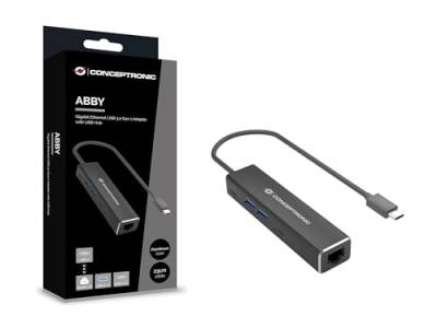 CONCEPTRONIC ABBY13B Gigabit Ethernet USB 3.2 Gen 1 Adapter mit USB-Hub, GbE, USB-A x 2, USB-C x 2 von Conceptronic