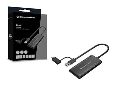 CONCEPTRONIC BIAN03B 7-in-1 USB 3.0 Kartenleser, 2-in-1 USB-C USB-A Kabel, SD/SDHC/SDXC x 2, Micro SD/T-Flash, MMC, MS, M2, CF, xD von Conceptronic