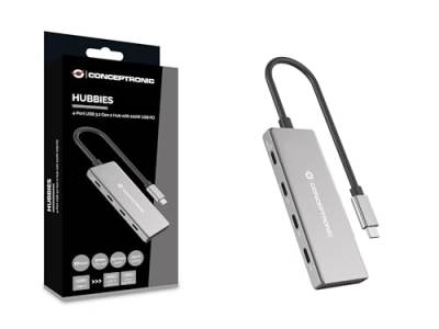 CONCEPTRONIC HUBBIES16G 4-Port USB 3.2 Gen 2 Hub, 10 Gbit/s, USB-C x 4, 100 W USB PD, Aluminiumgehäuse von Conceptronic