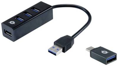 Conceptronic HUBBIES04B 4 Port USB 3.2 Gen 1-Hub (USB 3.0) Schwarz von Conceptronic