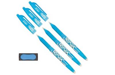 Pilot Tintenroller Frixion Ball, radierbar (3er Pack + Radierer, hellblau) von Conipa