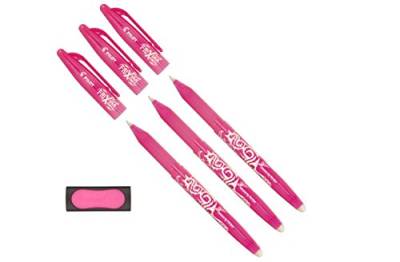 Pilot Tintenroller Frixion Ball, radierbar (3er Pack + Radierer, pink) von Conipa