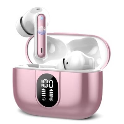 Csasan Bluetooth Kopfhörer, Kabellos Bluetooth 5.3 Tiefer Bass mit 4 ENC Mikrofon, 40 Std Spielzeit In Ear Kopfhörer, Touch Control Noise Cancelling Earbuds, IP7 wasserdichte, Roségold von Csasan