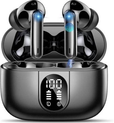 Csasan Kabellos Bluetooth 5.3, mit 4 Mic, 2024 Neue ENC Noise Cancelling In-Ear-Kopfhörer (Geräuschunterdrückung und Echtzeit-LED-Anzeige für optimales Hörerlebnis., 40 Std Immersiver Deep Bass, IP7 Wasserdicht Ohrhörer LED-Anzeige) von Csasan