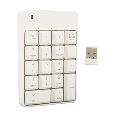 Cuifati Kabellose Nummernblöcke, 2,4 G Kabelloser Ziffernblock, 18 Tasten, Soft-Press-Touch, USB-Nummernblock, Externe Nummernblock-Tastatur für Desktop-Laptop-Tablet für Heimarbeit, Büro (Weiß) von Cuifati