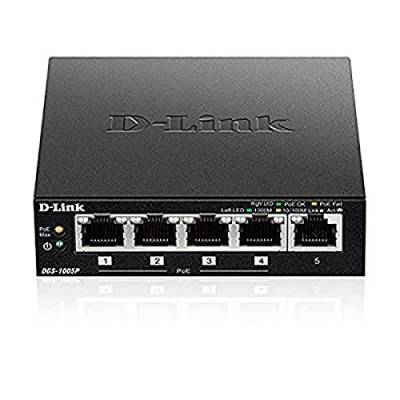 D-Link DGS-1005P, 5-Port Unmanaged PoE+ Gigabit Switch (4 x 10/100/1000 Mbit/s BaseT PoE Port, 1 x 10/100/1000 Mbit/s BaseT Port, 60W PoE Kapazität, Plug & Play, lüfterlos, Metallgehäuse) von D-Link