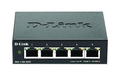 D-Link DGS-1100-05V2 5-Port Gigabit Smart Switch (10/100/1000 Mbit/s, lüfterlos, Metallgehäuse), Schwarz von D-Link