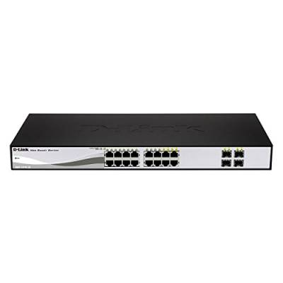 D-Link DGS-1210-16 16-Port Smart Gigabit Switch (12 x 10/100/1000 Mbit/s TP (RJ-45) Ports und 4x Mini GBIC (SFP) Slots), Schwarz von D-Link