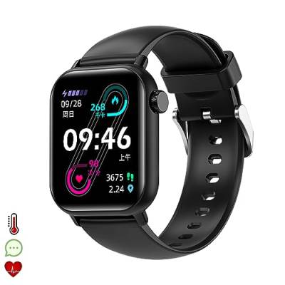 DAM ZW27 Smartwatch mit Körperthermometer und Spannungsmonitor, Sportmodi, App-Benachrichtigungen, wasserdicht, 4 x 1 x 4,5 cm, Farbe: Schwarz, Normal von DAM