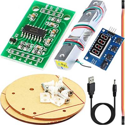 DAOKAI HX711 Gewichtssensor-Modul ADC Konverter Breakout Modul,5kg Tragbare elektronische Küchenwaage mit Waagenanzeigemodul, 3.5 x 1.35 mm Stromkabel von DAOKAI