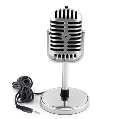 DEWIN Retro Mikrofon, Klassisches Mikrofon mit 3,5mm Audiokabel Klassisches Dynamisches Stereomikrofon Mikrofon Zubehörteile für PC Notebooks von DEWIN