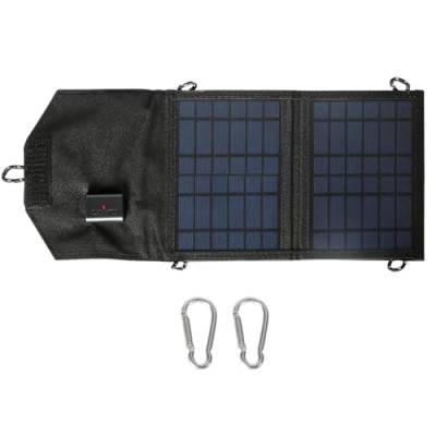 DEWIN Solarpanel Faltbar, Tragbares Solar-Ladegerät Solar-Powerbank Wasserdicht 2 Fach 15 W 5 V USB Ladegerat solarpanel für Telefon, Tablet, Kamera und Camping von DEWIN