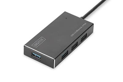 DIGITUS USB-Hub - 4 Ports - Super-Speed USB 3.0 - 5 GBit/s - Plug&Play - Aluminium-Gehäuse - Schwarz von DIGITUS