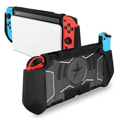 DLseego Andockbare Schutzhülle für Switch OLED 2021,Hartschale,Transluzente Schutzhülle,kompatibel mit Switch OLED und Joycon Controller,ergonomischer Griff,Comic Hero Elements-Blcak von DLseego