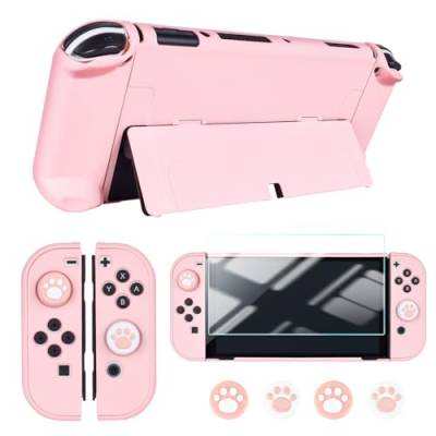 DLseego Case für Nintendo Switch OLED Modell, Schutzhülle Hartschale mit Schock-Absorption und Anti-Scratch Design, Bildschirmschutz und Daumenkappen für Switch OLED 2021- Rosa von DLseego