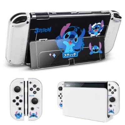 DLseego Schutzhülle Kompatibel mit Switch OLED, Andockbare, Durchsichtige PC-Abdeckung und Joy-Con TPU-Hülle, Switch OLED Grip Shell mit Stoßdämpfung und kratzfestem Design,Blaue Monster von DLseego