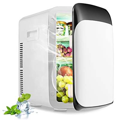 DREAMADE 2 in 1 Mini Kühlschrank 15 L, Getränkekühlschrank mit Kühl- und Heizfunktion, Tragbarer Kühlschrank, Minikühlschrank Lautlos für Haus & Büro & Auto (Weiß) von DREAMADE