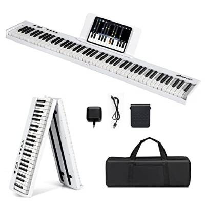 DREAMADE 88 Tastatur Keyboard mit Notenständer, Pedal, LCD-Display & LED-Licht Lehrfunktion, Klappbar & Tragbar E-Piano für Kinder und Anfänger (Weiß) von DREAMADE