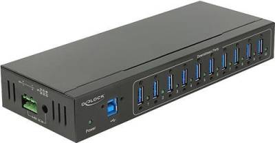 DeLock External Industry Hub 10 x USB 3.0 Type-A with 20 kV ESD protection - Hub - 10 x SuperSpeed USB 3.0 - an DIN-Schiene montierbar, wandmontierbar - Gleichstrom von Delock