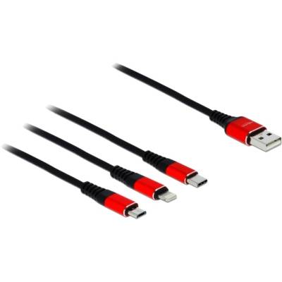 USB Ladekabel, USB-A Stecker > USB-C + Micro USB + Lightning Stecker von Delock
