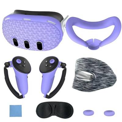 7Pcs Hülle für Quest 3 Zubehör, Controller-Griffe, Quest 3 VR Gesichtsabdeckung, VR-Schutzhülle, VR Headset Abdeckung, Controller Grip Cover (Lila) von Demiawaking