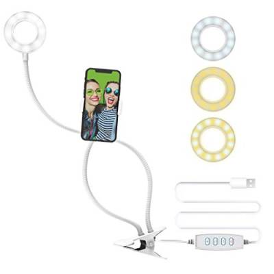 DigiPower 3"" Selfie Ringlicht mit Cliphalter, 3 Beleuchtungsmodi, 10 Helligeitsstufen, Smartphone-Halterung (iOS/Android), kabellose Fernbedienung, für Make-Up, YouTube, TikTok und Vlogging", DP-VLR3 von DigiPower