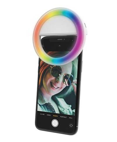 DigiPower RGB Selfie Handy Ringlicht, 36 LED 3 Helligkeitsstufen, USB wiederaufladbare Ringleuchte, für Smartphones, Live- Streaming, Make-Up, YouTube, TikTok und Vlogging, weiß, DP-VRL1RGB von DigiPower