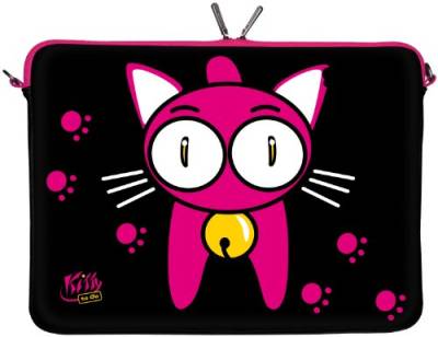 KITTY TO GO LS133-10 Designer iPad Pro 9,7 Hülle aus Neopren passend für 10 bis 10.5 Zoll (26,67 cm) Air Schutzhülle Tasche Sleeve Case Katze schwarz-pink von Digittrade