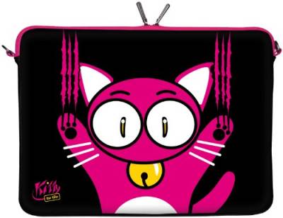 Kitty to Go LS140-13 Designer Mac Book Tasche 13 Zoll aus Neopren passend als iPad Pro Case 12.9 bis 13.3 Zoll (33.8 cm) MacBook Air Bag Katze schwarz-rosa von Digittrade