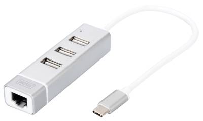 DIGITUS USB 2.0 auf Fast Ethernet Adapter, 3-Port USB Hub von Digitus