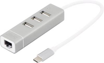 Digitus DA-70253 3+1 Port USB 2.0-Hub mit USB-C® Stecker, mit Aluminiumgehäuse, mit eingebautem Ko von Digitus