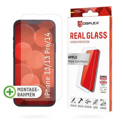 DISPLEX Panzerglas 2D/ Clear (10H) für iPhone 13/13 Pro/14 Eco-Montagerahmen, Tempered Glas, kratzer-resistente Schutzfolie, hüllenfreundlich von Displex