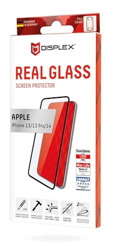Displex Full Cover Panzerglas (10H) für Apple iPhone 13/13 Pro/14, Eco-Montagerahmen, volle Displayabdeckung, Tempered Glas, kratzer-resistente Schutzfolie, hüllenfreundlich von Displex