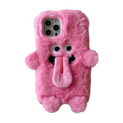 Donubiiu Funny Tongue Sticking Out Plush Mobile Phone Case for iPhone,Couple Case Cute,Winter Handmade Hair Plush Protective Case for iPhone (iPhone 12,Pink) von Donubiiu