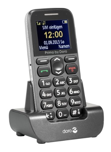 Primo 215 by Doro GSM Mobiltelefon mit Tischladestation (Notruftaste, Bluetooth, Taschenlampe) grau von Doro