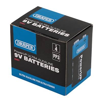 Draper 03981 PowerUP Ultra Alkaline 9V Batterien (4 Stück) von Draper