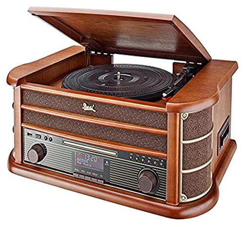 Dual NR 50 DAB Stereo-Nostalgie-Komplettanlage mit Plattenspieler (UKW/DAB(+) Radio, CD (MP3), USB, Kassettenabspieler, AUX-In, Direct-Encoding-Funktion, Fernbedienung) Braun von Dual