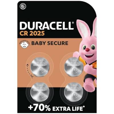 Duracell CR2025 Knopfzellen (4 Stück), CR 2025 Lithium-Knopfzelle 3 V von Duracell