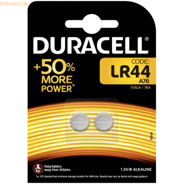 Duracell Knopfzelle Elektro LR44 2 Stück von Duracell