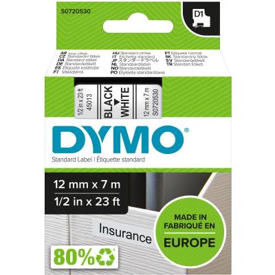 D1 ORIGINAL Schriftband, schwarz auf weiß, 12mm x 7m von Dymo