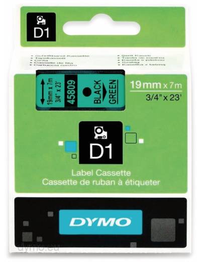 DYMO Beschriftungsband D1 für LabelManager, schwarz auf grün, Standard, 19 mm von Dymo