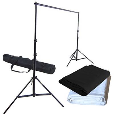 DYNASUN Hintergrundsystem Fotostudio Aluminium FS901 + 2X Stoff Hintergrund 3x6mt Weiss und Schwarz von DynaSun